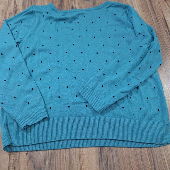J Jill polka dot teal sweater size large - Picture 2 of 6